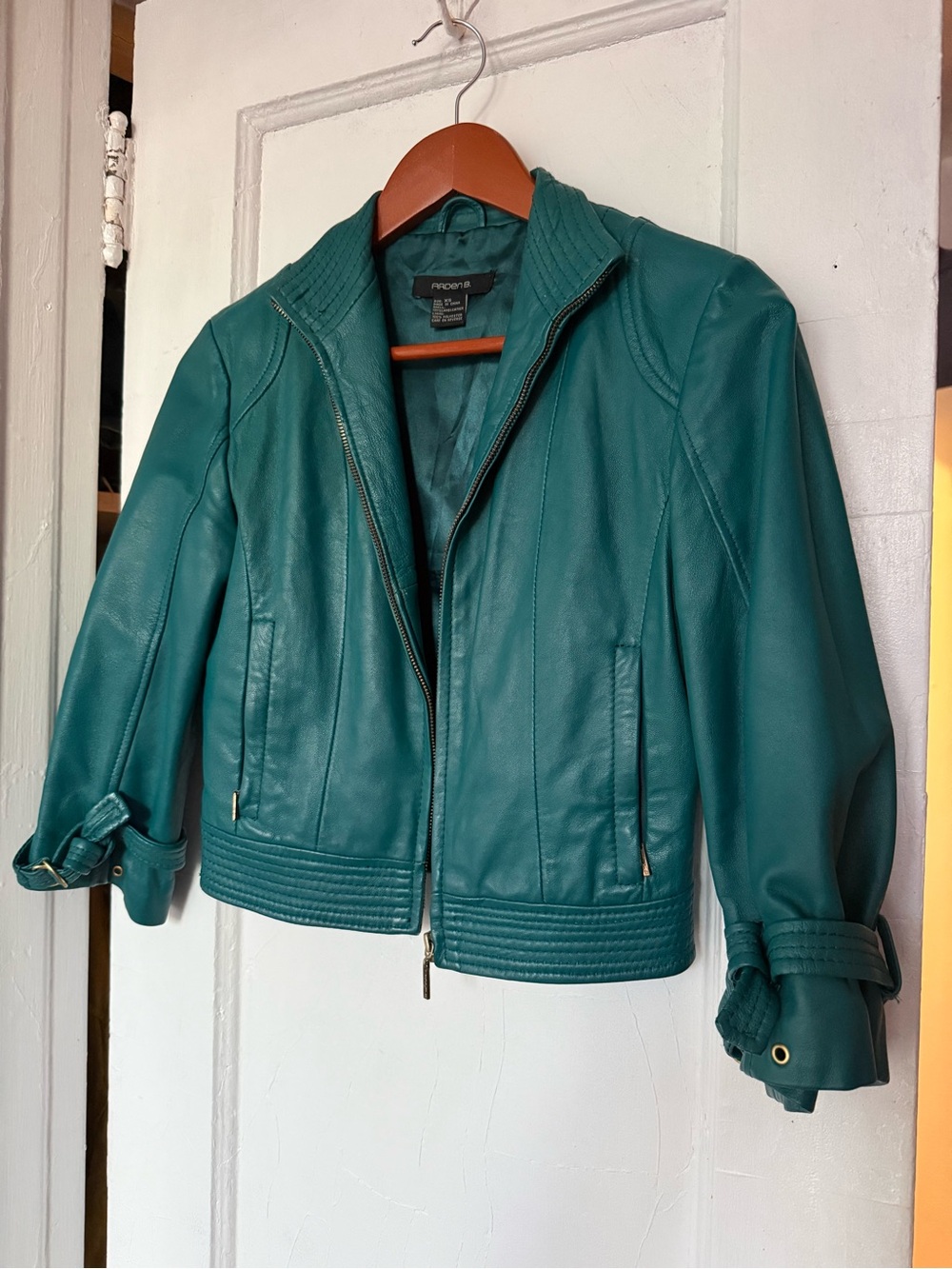 Arden B Teal Leather Zip Front Jacket